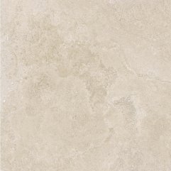 Close-up of Borgogna Beige Marble look porcelain tile showing soft undulating patterns and rectified edge.
