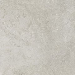 Close-up of Borgogna Grey Marble look porcelain tile showing soft undulating patterns and rectified edge.