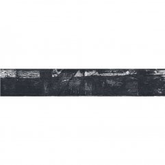 Close-up of Carbon Black timber-look porcelain tile showing distressed wood grain texture and matt finish.